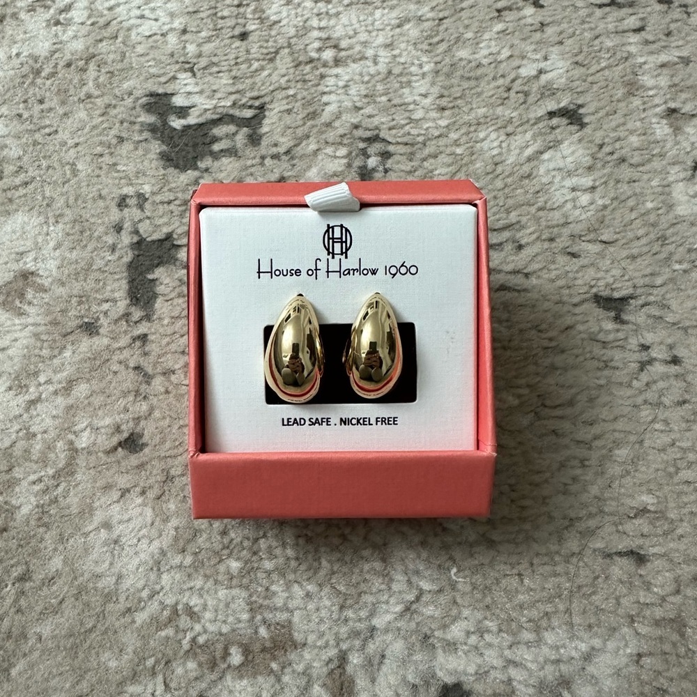 House of Harlow 1960 Shiny Gold Teardrop Earrings 14k Gold Plated Nickel Free